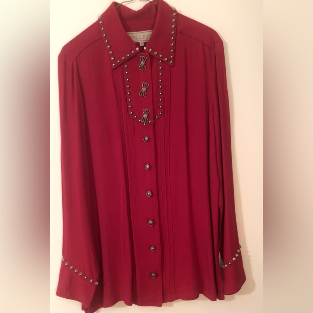 Double d ranch wear red blouse with silver concho buttons